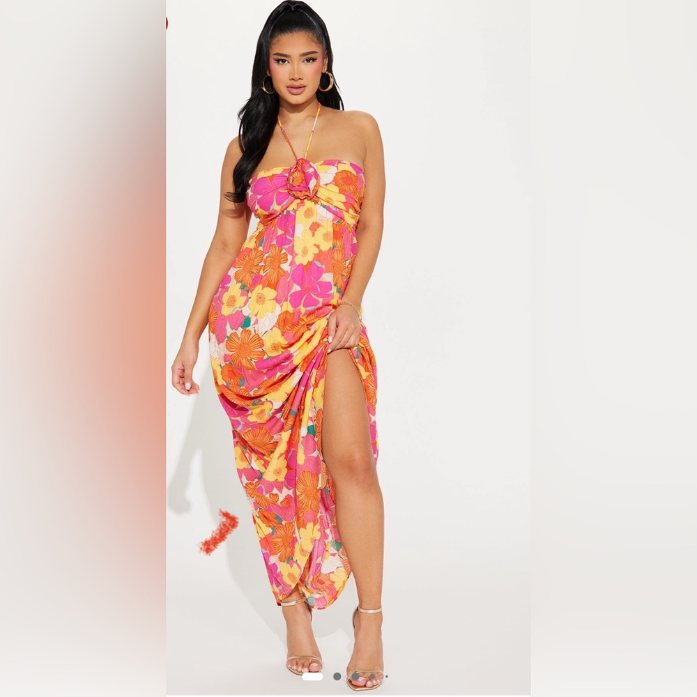 Fashion Nova Floral Maxi Dress - Pink and Orange